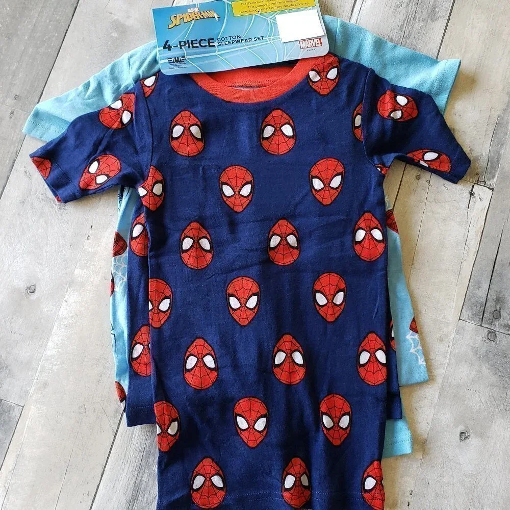 NWT - Spiderman Kids' 4-piece Cotton Pajamas - Size 7